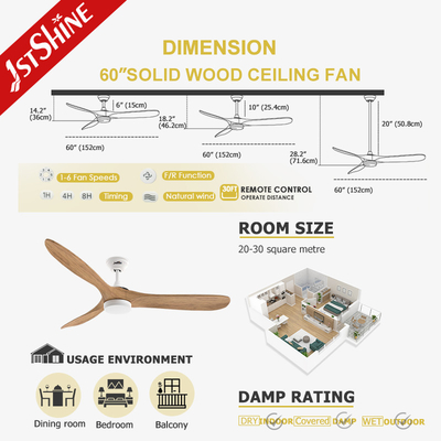 60 Inch Ceiling Fan With Wooden Blade And Dimmable Light Bldc Motor Energy Saving