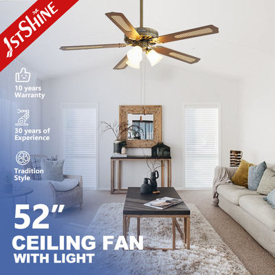 Ποιότητα  Classic Antique Brass Ceiling Fan With Light  Pull Chain AC Motor 5 Mdf Blade Εργοστάσιο