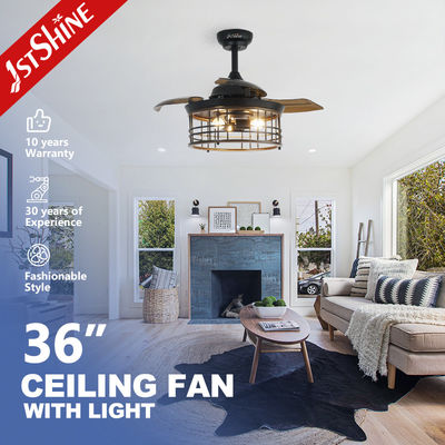 Καλή τιμή 36 ιντσών εσωτερικό ατσάλινο κλουβί E27 * 3 λαμπτήρας LED αόρατος ανεμιστήρας οροφής με ανασυρόμενο λεπίδιο σε απευθείας σύνδεση